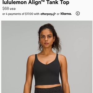 NWOT: Lululemon Align tank top workout top, black sz 4. tags off but never wore